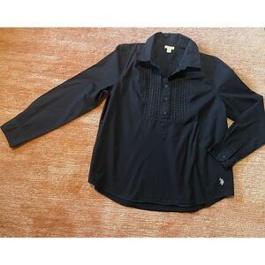 U.S. Polo Assn. Women's Long Sleeve Stretch Black Cotton Pullover Shirt Size XL